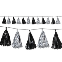 Hollywood Party Supplies Black & Silver Metallic Tassel Garland