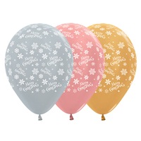Merry Christmas Snowflakes Metallic Silver, Rose Gold & Gold Latex Balloons, 25 Pack