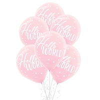 Oh Baby Girl Hello World Latex Balloons 15 Pack