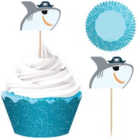 Pirate Shark Ahoy Birthday Glittered Cupcake Kit 24 Pack