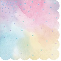 Rainbow Pastel Party Supplies Lunch Napkins with Scalloped Edge 16 Pack