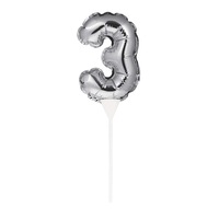 Silver Self-Inflating “3” Balloon Cake Topper