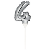 Silver Self-Inflating “4” Balloon Cake Topper