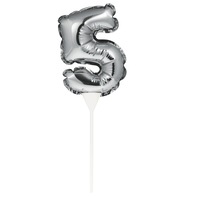 Silver Self-Inflating Number 5 Balloon Cake Topper