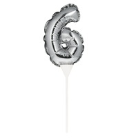 Silver Self-Inflating Number 6 Balloon Cake Topper