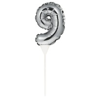 Silver Self-Inflating Number 9 Balloon Cake Topper
