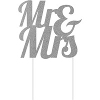 Wedding Party Supplies Silver Glitter Mr & Mrs Cake Topper