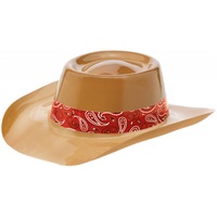 Western Plastic Brown Cowboy Hat with Red Band x1