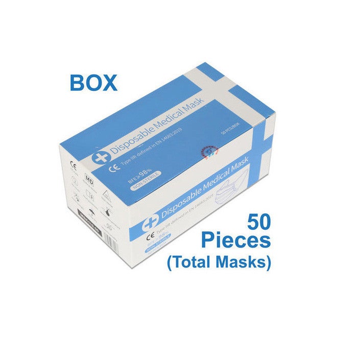 3 LAYER FACE MASK - MEDICAL GRADE LEVEL 3 EN14683 TYPE IIR BOX of 50