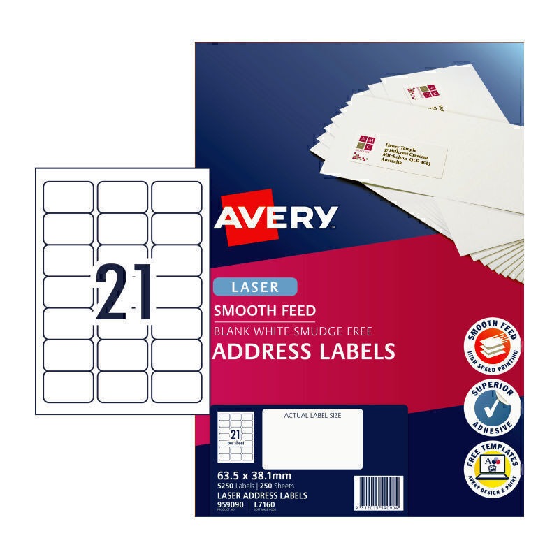 Buy Avery AV Laser Label L7160 21Up Pk250 MyDeal