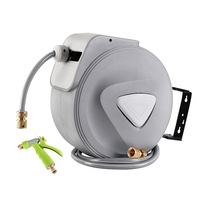 Retractable Water Hose Reel 10/20/30M Garden Spray Gun Auto Rewind Wall Mount