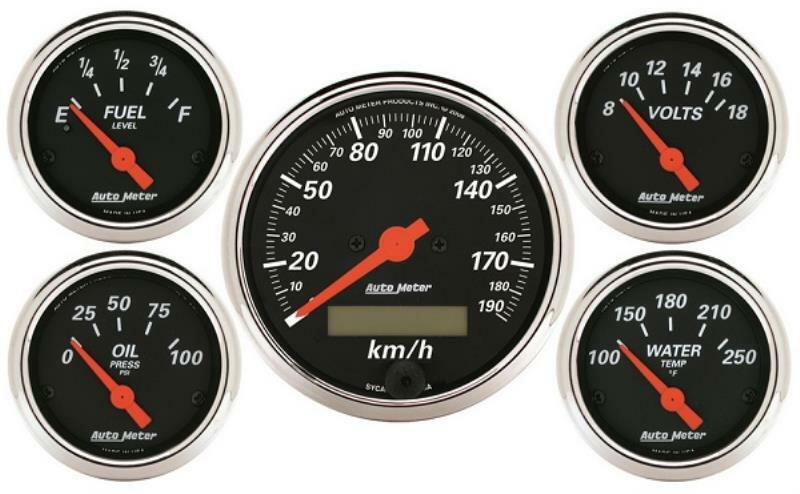 Auto Meter Designer Black Series 5 Gauge Kit 3-1/8" Metric Speedo 2-1/16"