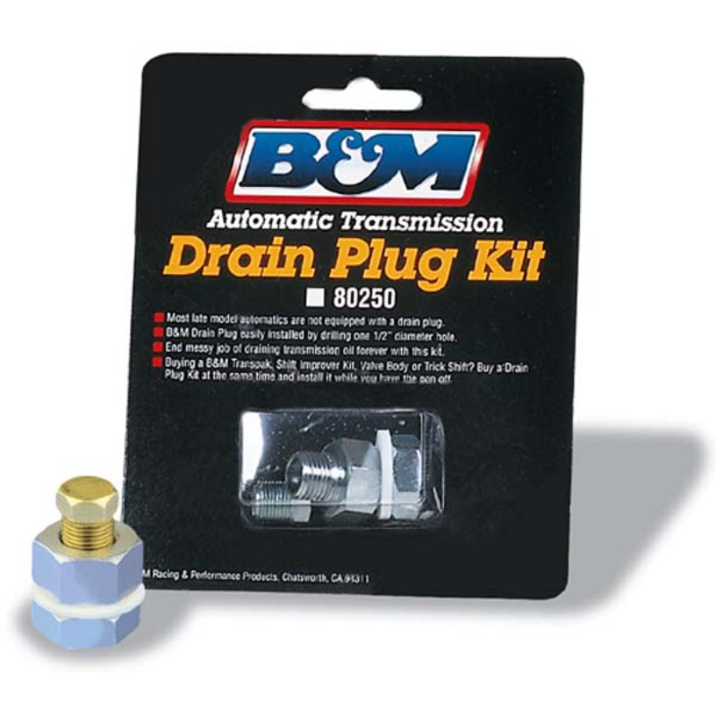 B&M Drain Plug Kit Universal, 1/2"-20 Outside Threads, 1/8" NPT Plug