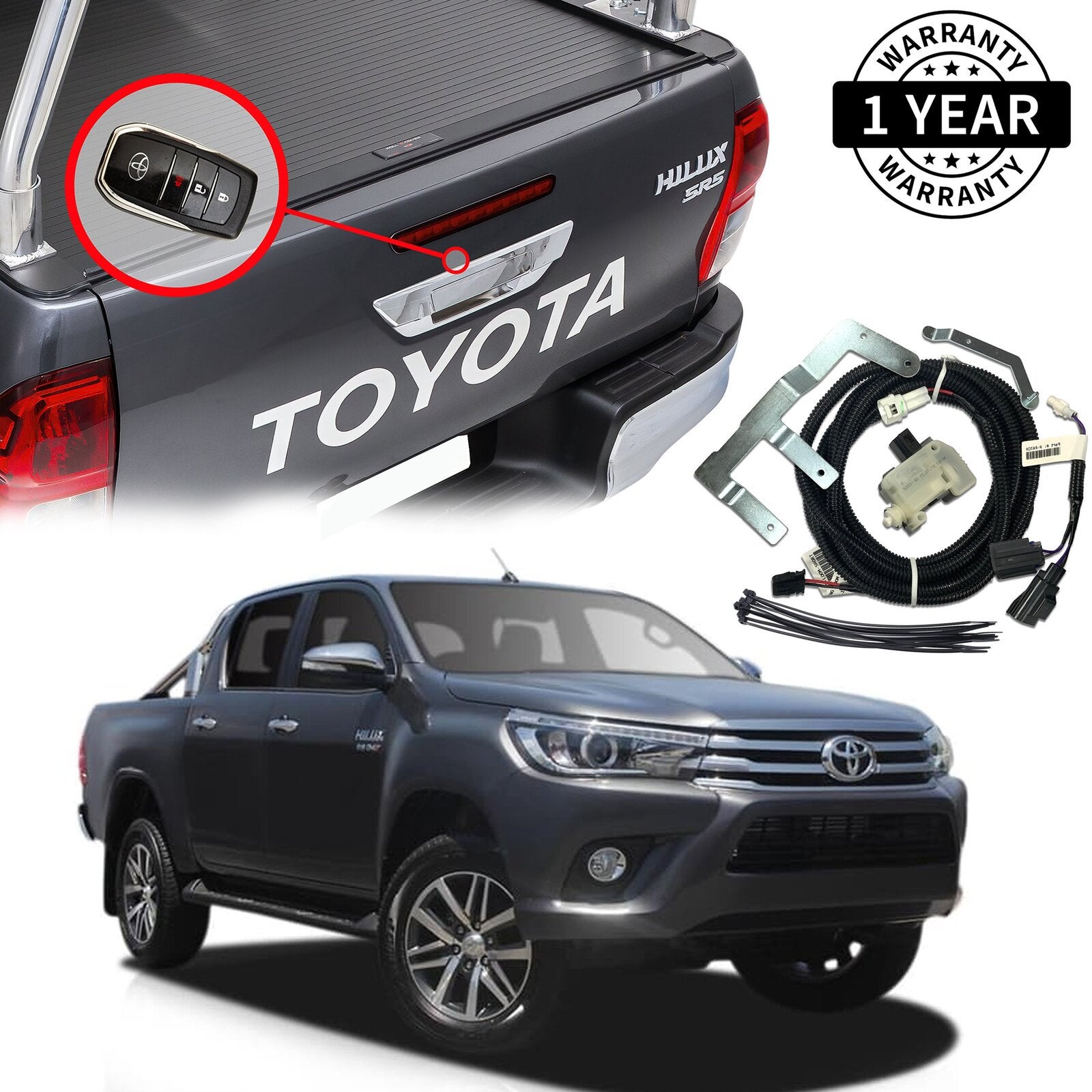 Grunt 4x4 Tailgate Central Locking Kit for Toyota Hilux 2015-2018 w/out barrel l