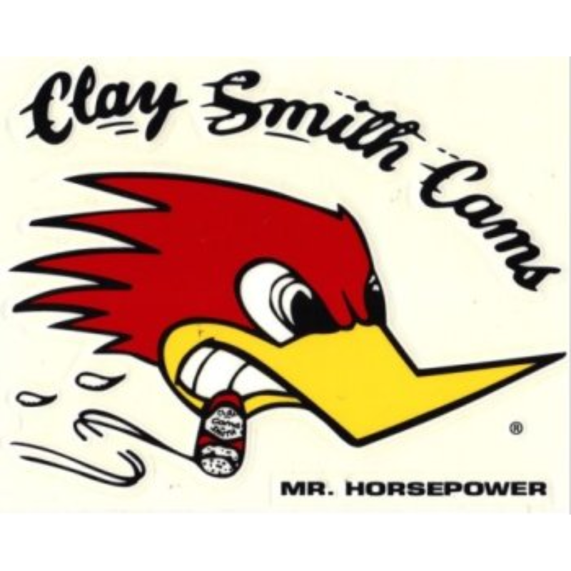 Mooneyes Clay Smith Cams Sticker Small With Woodpecker logo, 2.375" (H) x 3.5" (W) R/H