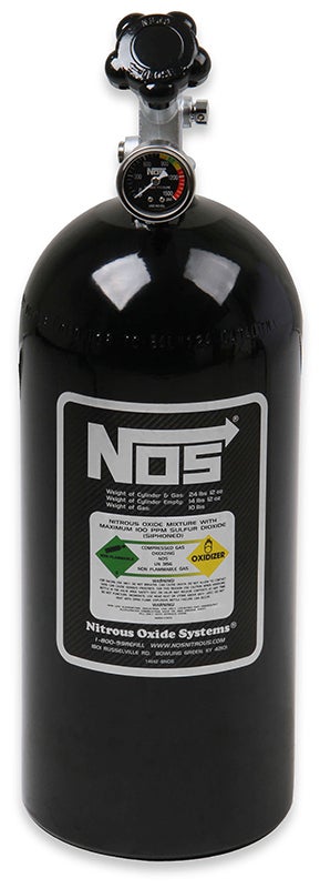 NOS Nitrous Bottle 10-lb (Black) 21" x 7" dia With Hi-Flo Valve & Gauge