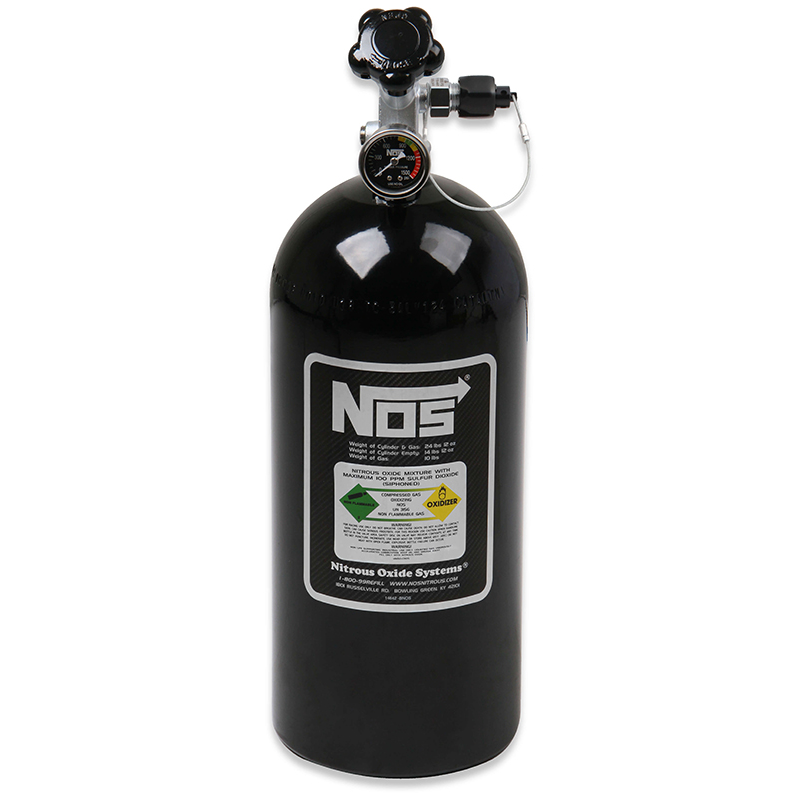 NOS Nitrous Bottle 10-lb (Black) 21" x 7" With Hi-Flo Valve & Safety Blow-Off