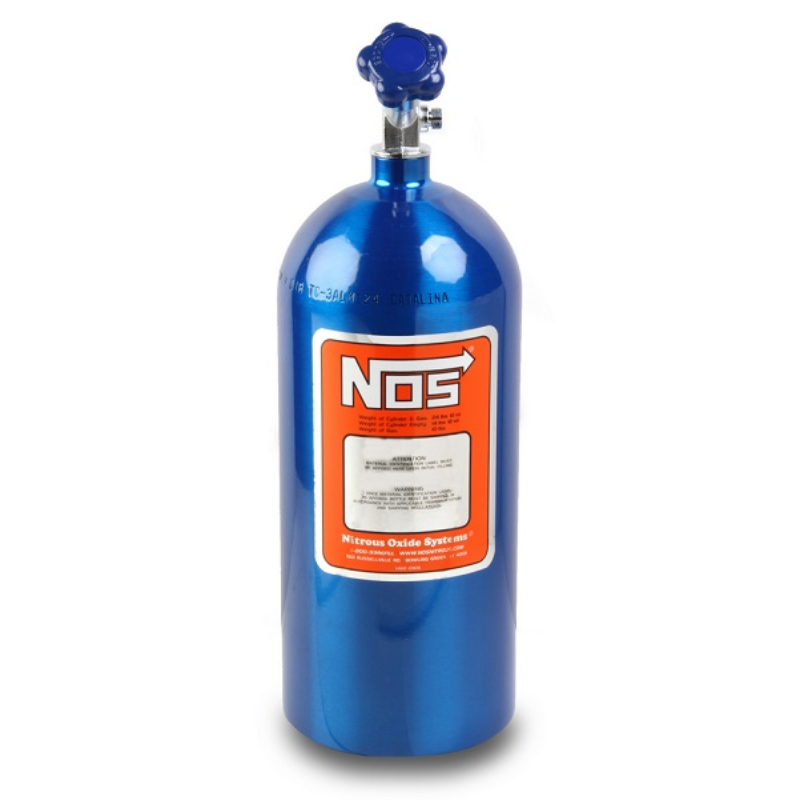 NOS Nitrous Bottle 10-lb (Electric Blue) 21" x 7" dia With Hi-Flo Valve
