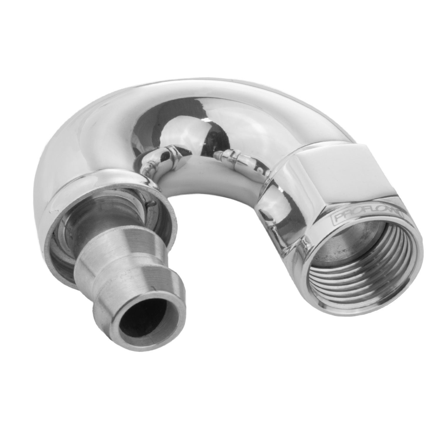 Proflow 180 Degree Fitting Hose End Full Flow Barb to Female -10AN Polished