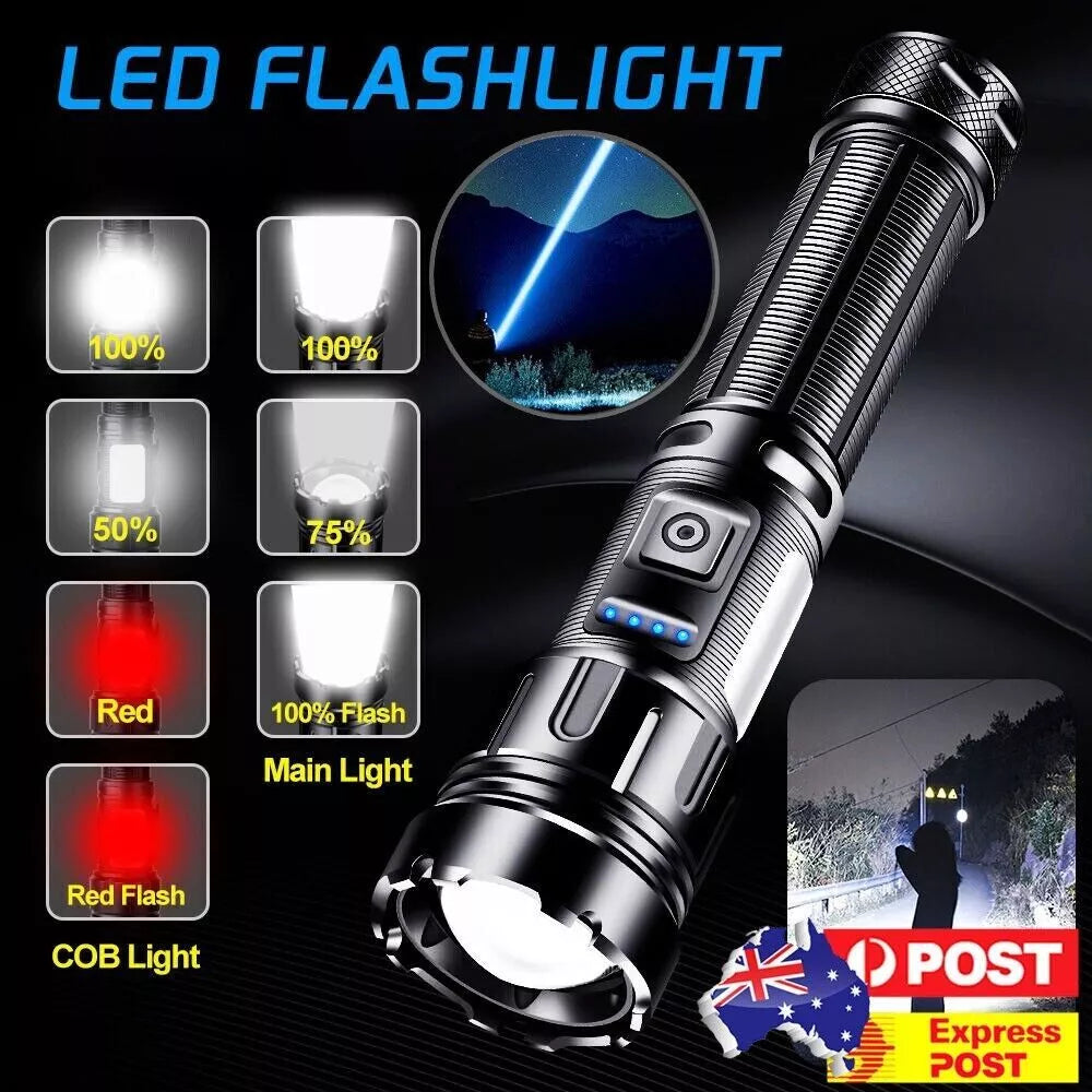 1000000 Lumen LED Torch COB Flashlight Work Light Rechargeable High Powerful Unbranded Australia