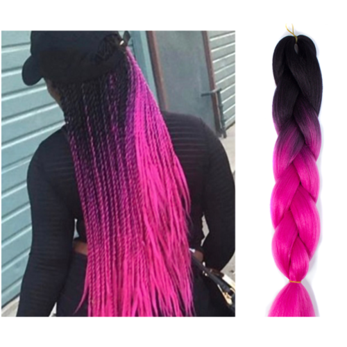 62cm Synthetic Gradient Coloured Braiding Hair Extensions - Dark  Green&Fluorescent Green