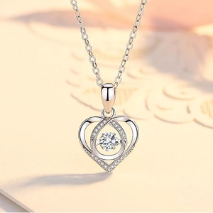 Crystal Silver Love Heart Necklace Chain Pendant Women Jewelry