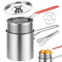 Deep Fryer with Strainer Basket and Handle Stainless Steel Fry Pot+basket+cover+furnace+clip