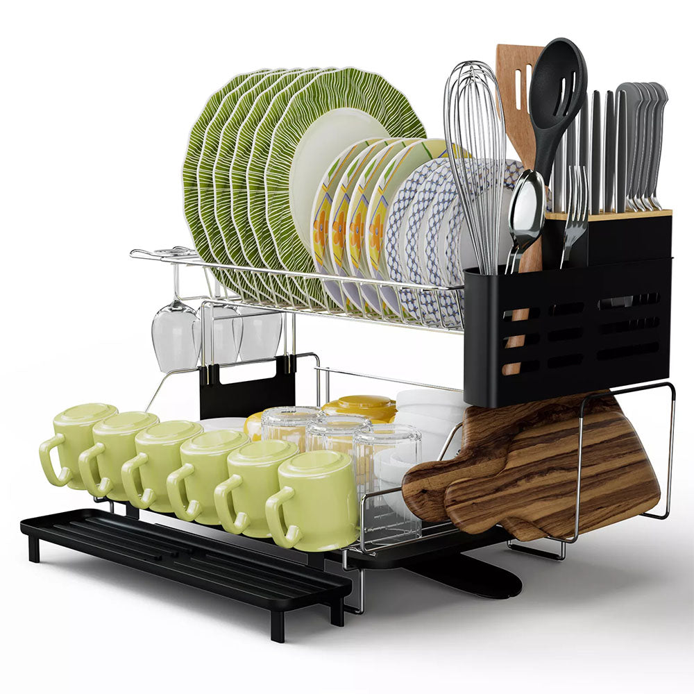Buy Dish Drying Rack Detachable 2 Tier Dish Rack w/ Drainboard for ...