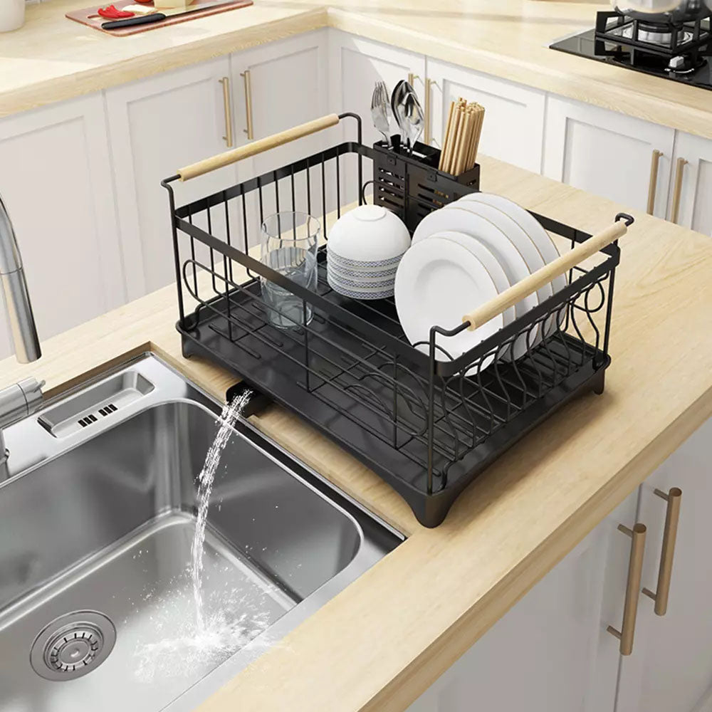 Buy Dish Drying Rack Kitchen Drainer with Cutlery Holder Drip Tray ...