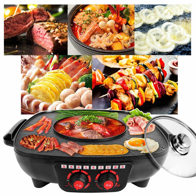 Buy Electric BBQ Hot Pot Pan Plate Shabu Oven Grill Boil Cook Barbecue
