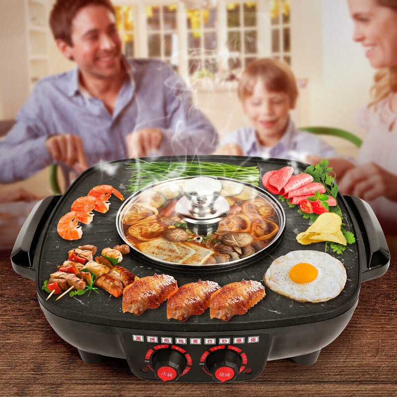 Buy Electric BBQ Hot Pot Pan Plate Shabu Oven Grill Boil Cook Barbecue
