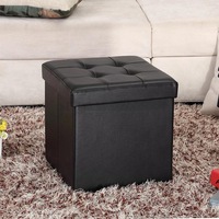 Folding Ottoman Storage Cube Footstool Stool Blanket Box Pouf Faux Leather Linen