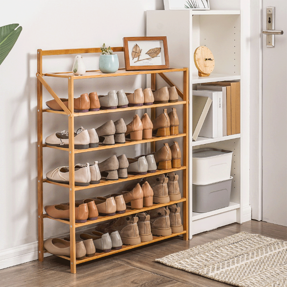 Multi Layer Bamboo Fordable Shoes Rack