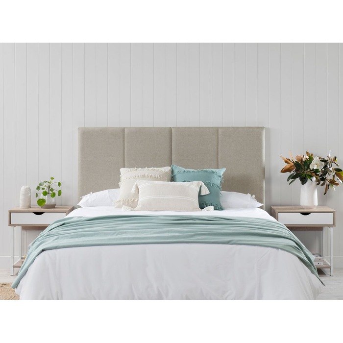 Linen Fabric King Bed Deluxe Headboard Bedhead Beige MyDeal