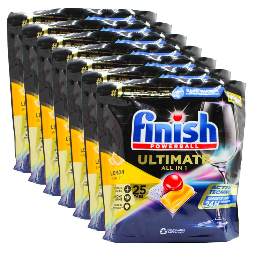 Finish Ultimate All-In-1 Lemon Sparkle Powerball Dishwashing Tablets (7 x 25 Pack)