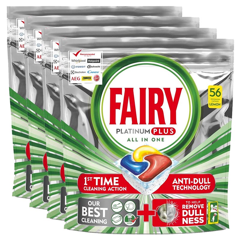 Buy 224 Fairy Platinum Plus Dishwasher Capsules Lemon (4 x 56 Pack) - MyDeal