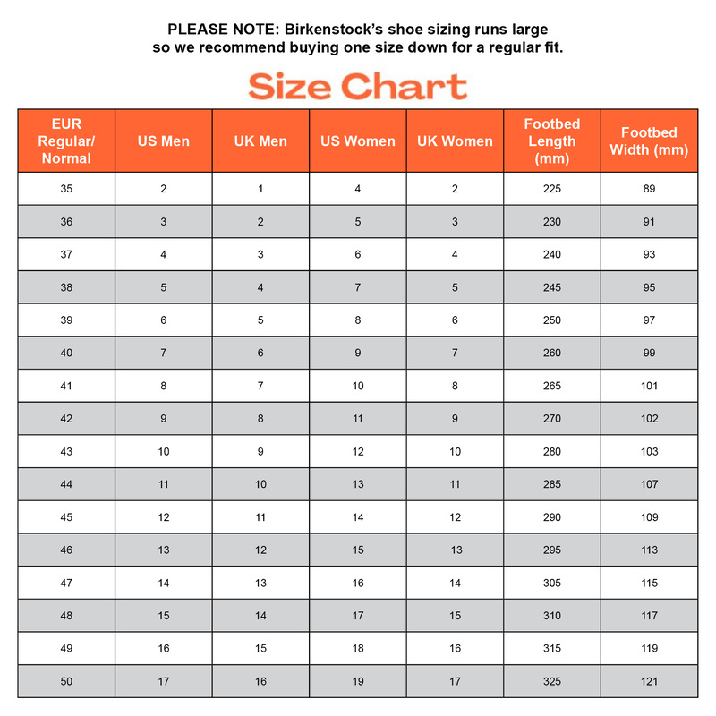 Shoe Size Birkenstock Eu Size Chart Size Chart Birkenstock Regular