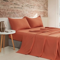CleverPolly Vintage Washed Microfibre Sheet Set Terracotta (Single, King Single, Double, Queen, King)