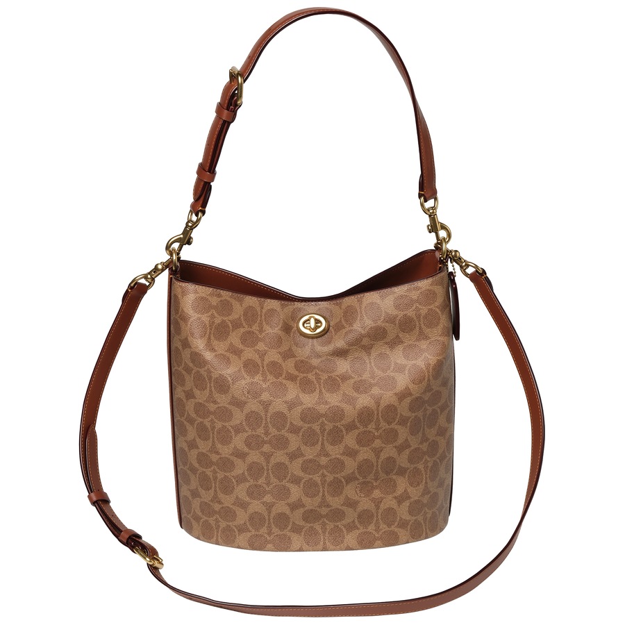 Coach Coated Canvas Signature Willow Soft Bucket Bag Tan Brown
