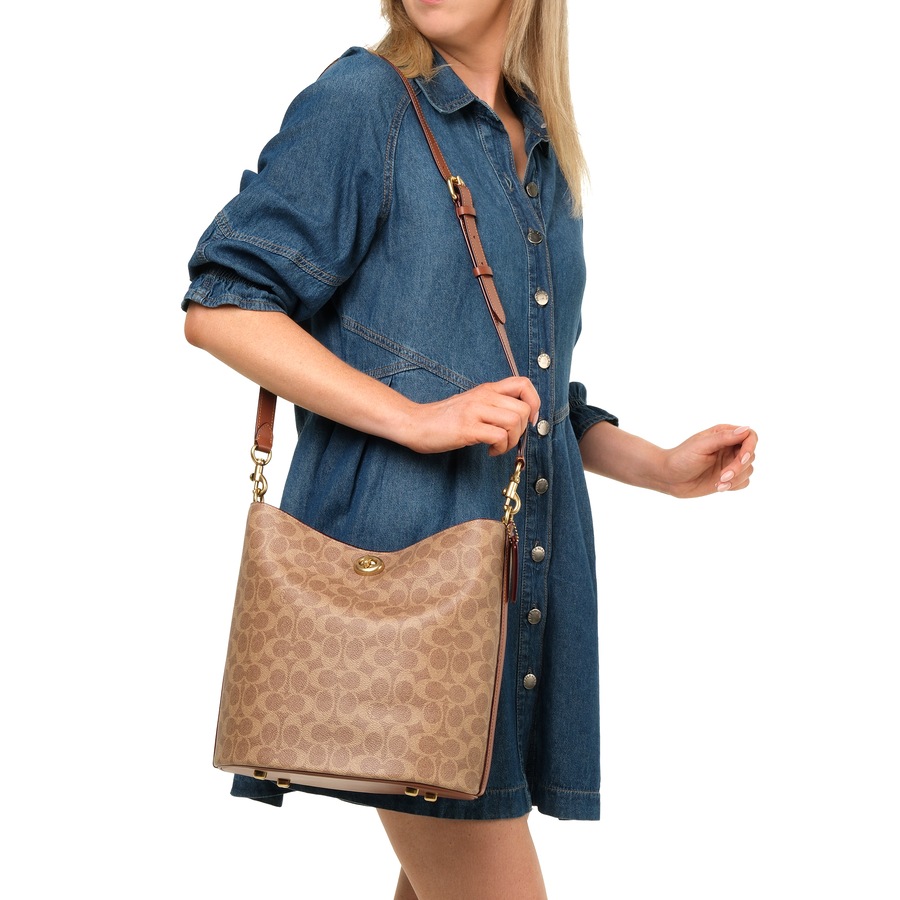 Coach Coated Canvas Signature Willow Soft Bucket Bag Tan Brown