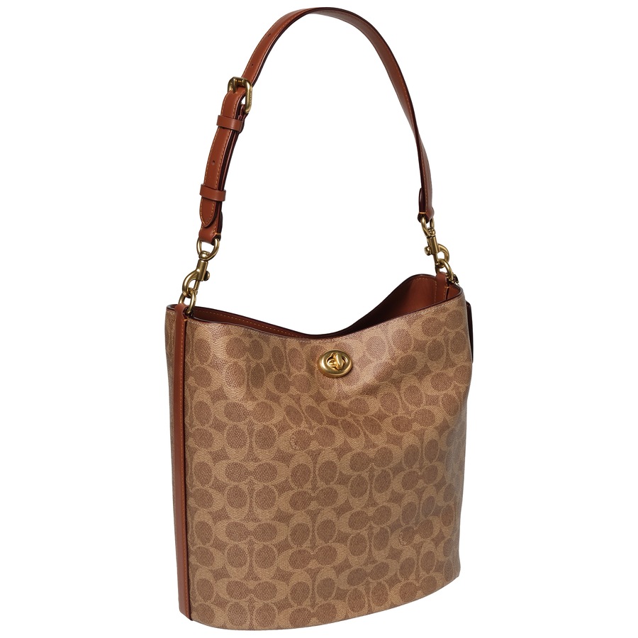Coach Coated Canvas Signature Willow Soft Bucket Bag Tan Brown