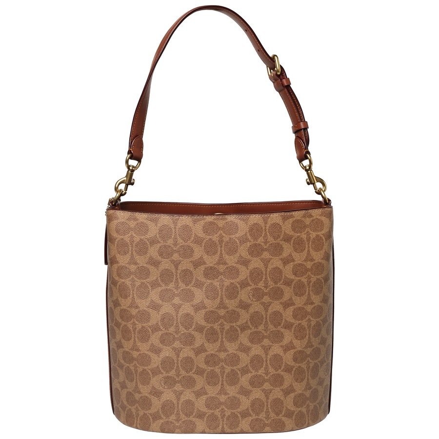 Coach Coated Canvas Signature Willow Soft Bucket Bag Tan Brown