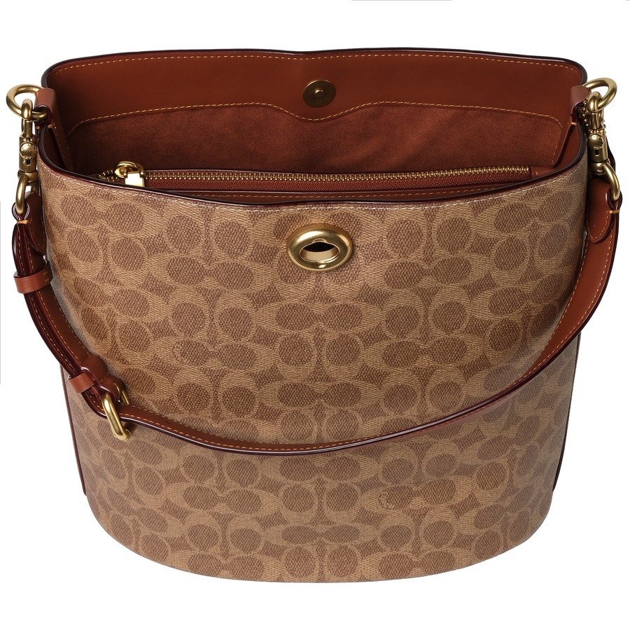 Coach Coated Canvas Signature Willow Soft Bucket Bag Tan Brown