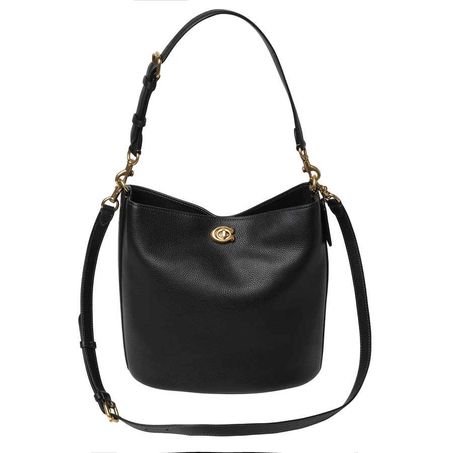 Coach Polished Pebble Leather Willow Soft Bucket Bag Black