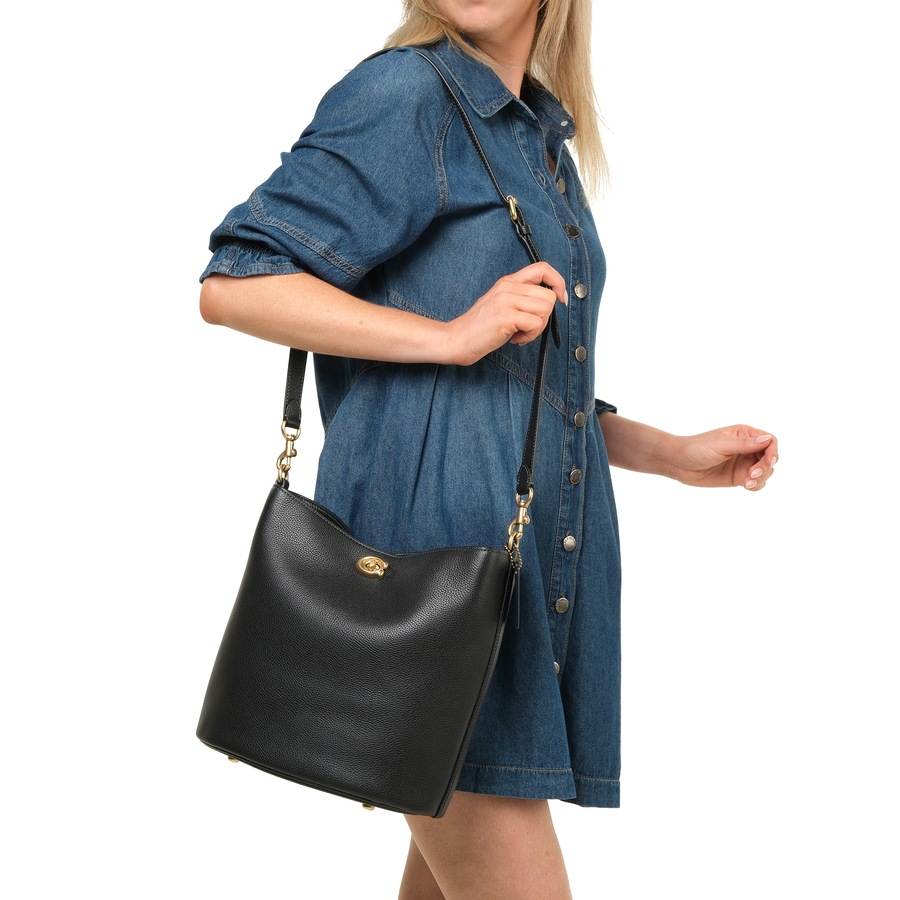 Coach Polished Pebble Leather Willow Soft Bucket Bag Black