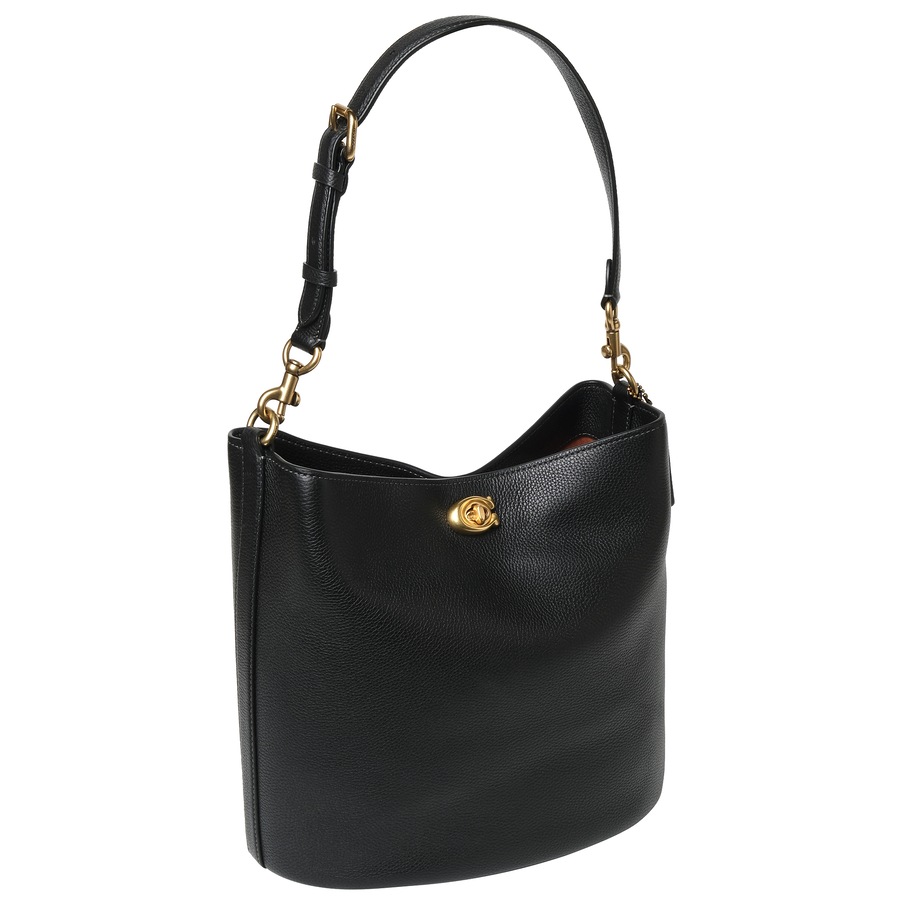 Coach Polished Pebble Leather Willow Soft Bucket Bag Black