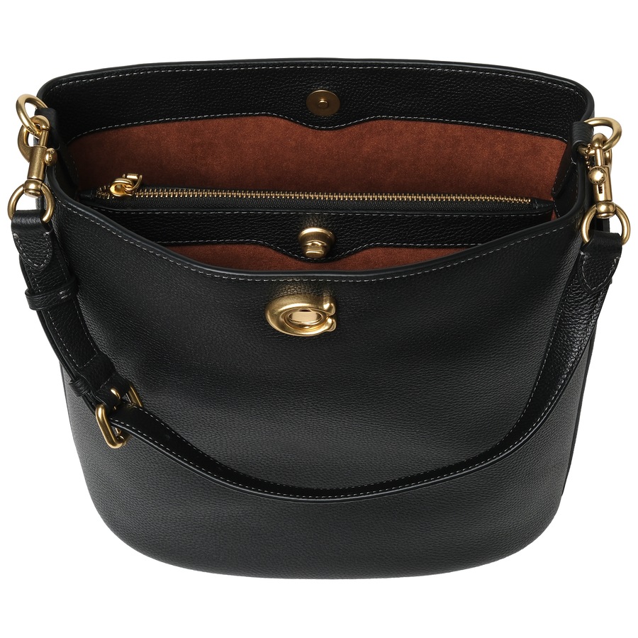 Coach Polished Pebble Leather Willow Soft Bucket Bag Black