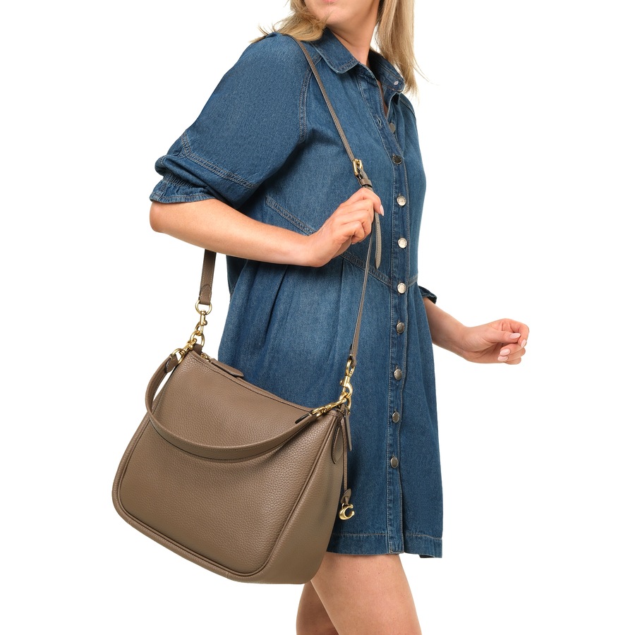 Coach Soft Pebble Leather Cary Shoulder Bag Dark Stone