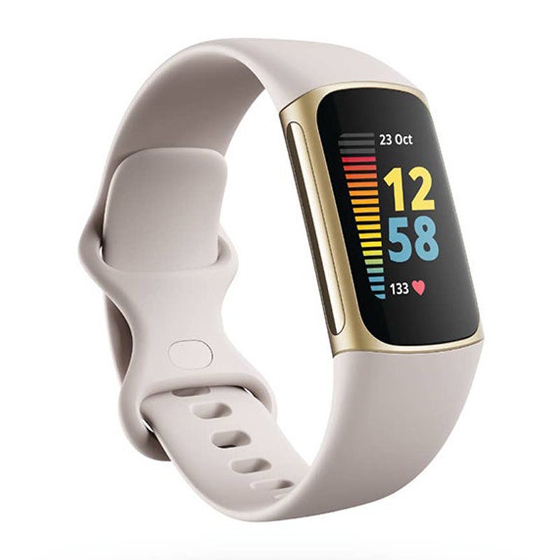 Fitbit Charge 5 Smart Fitness Watch (Lunar White/Soft Gold)