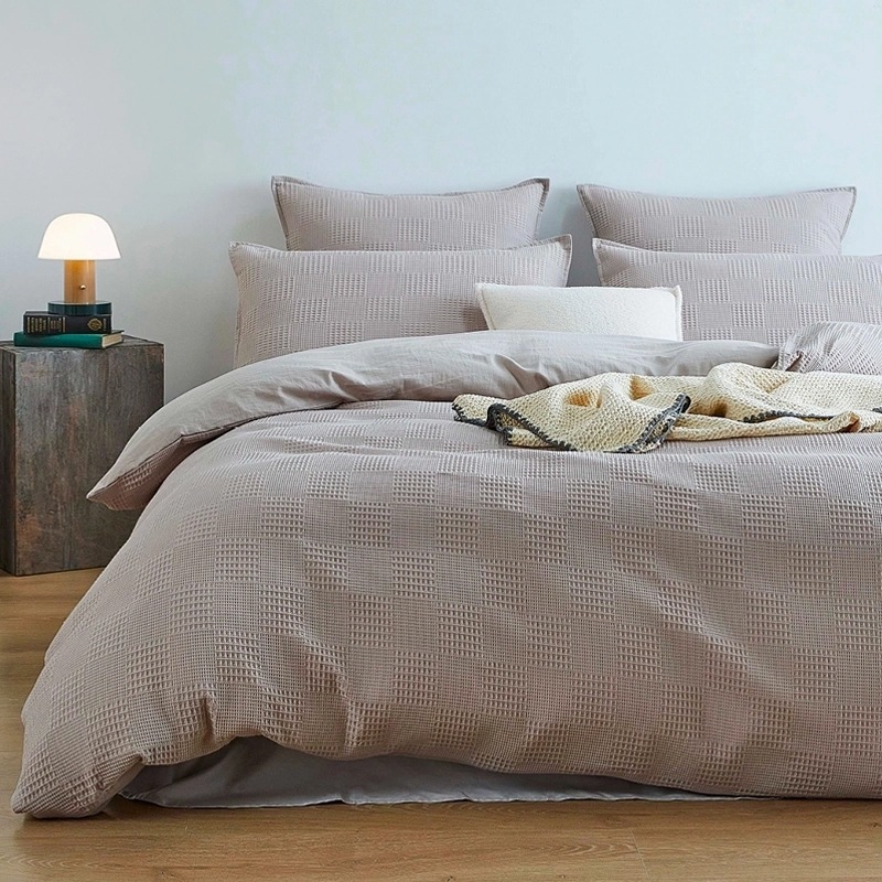 Buy Gioia Casa Luxury Cotton Waffle Checkered Quilt Cover Set Natural